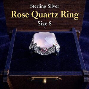 Sterling Silver Rose Quartz Ring with heart designs Size 8